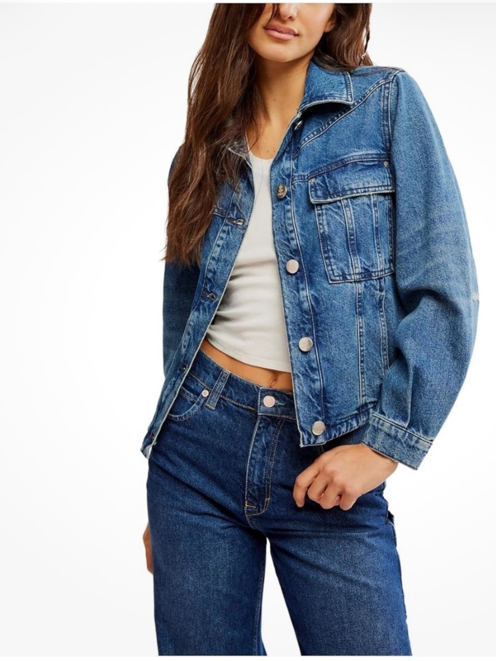 NWT Free People Classic Blue Denim Jacket - Women Size XS - Picture 4 of 12